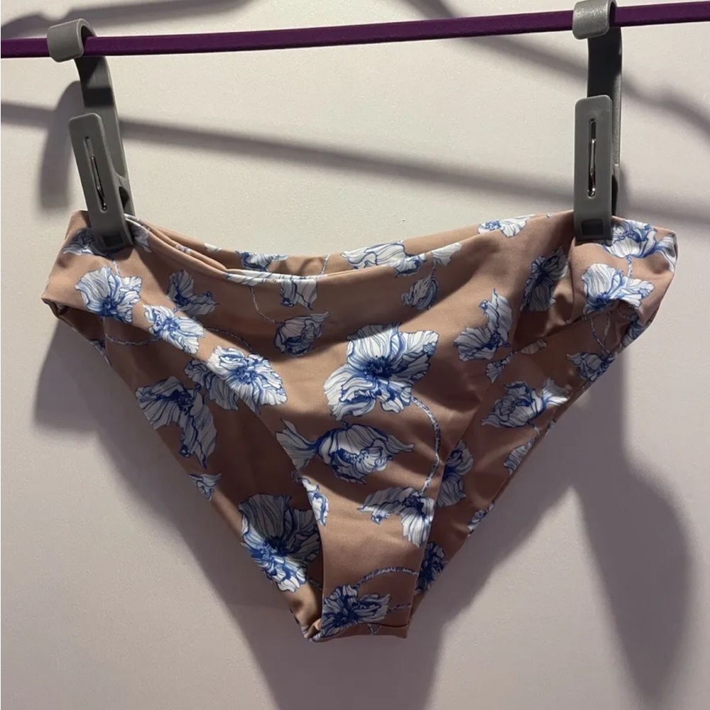 Indigo Swimwear High Quality Bikini Bottom Tan With Blue And White Flowers Small